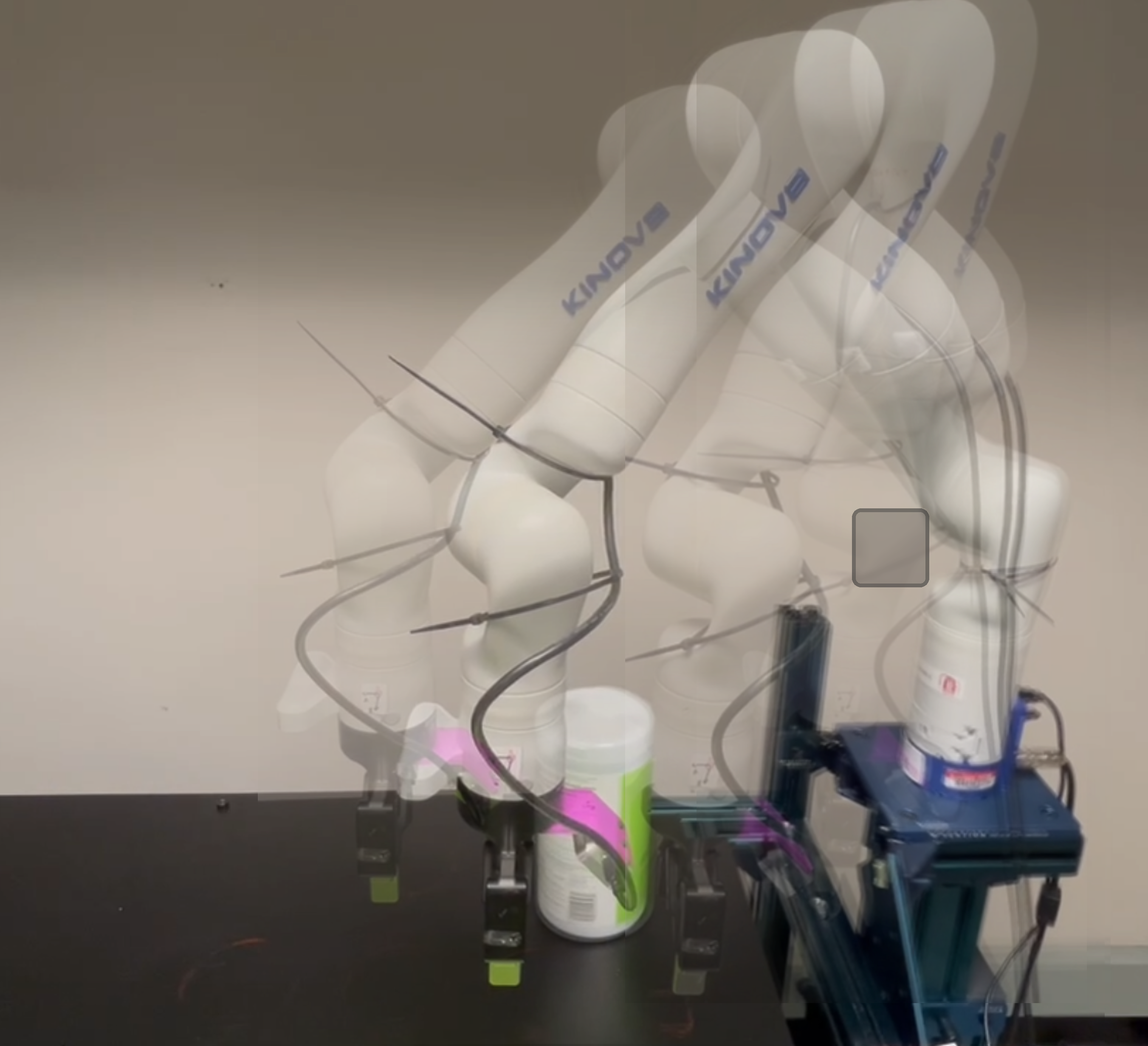 Physical robot and workspace snapshot.
